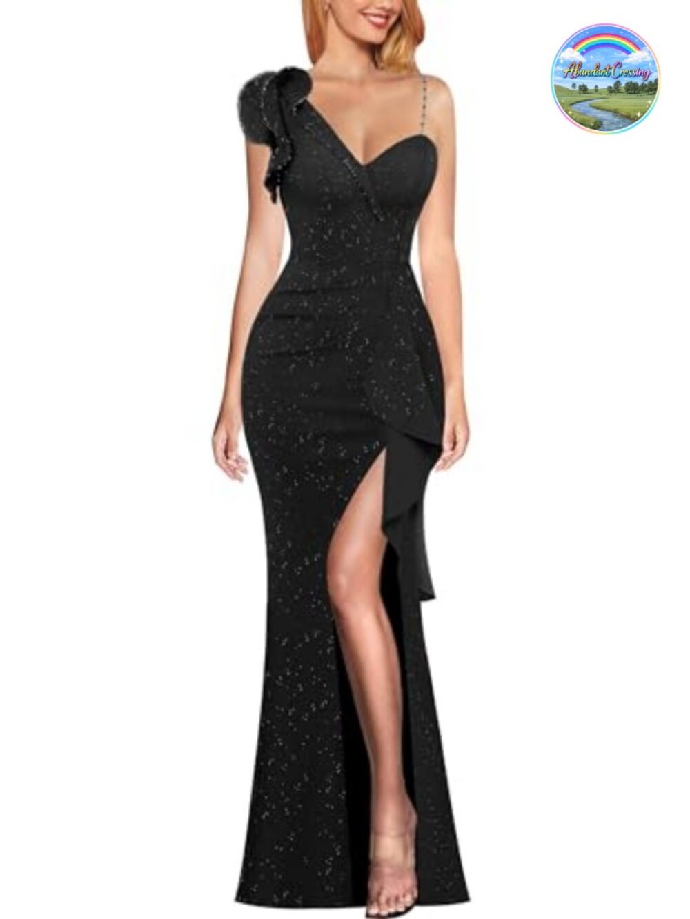 One Shoulder Ruffle Mermaid Maxi Formal Prom Evening Dress